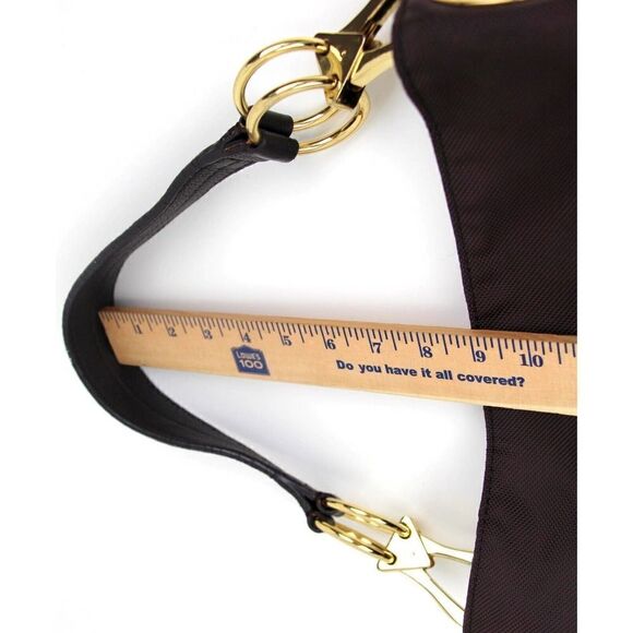 JPK PARIS 75 BROWN NYLON BROWN GENUINE LEATHER STRAP SHOULDER BAG HANDBAG PURSE - Picture 10 of 12